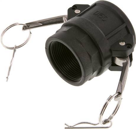 Acoplamiento de polipropileno Camlock DN 40 (1 1/2'') Rp 1 1/2'' Rosca hembra Tipo D MIL-C-27487