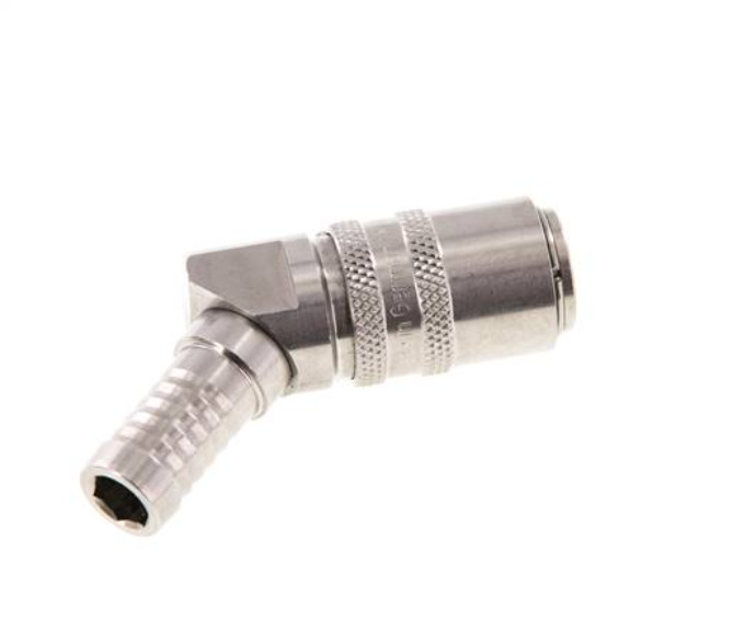 Stainless Steel DN 9 Mold Coupling Socket 13 mm Hose Pillar Double Shut-Off 45-deg