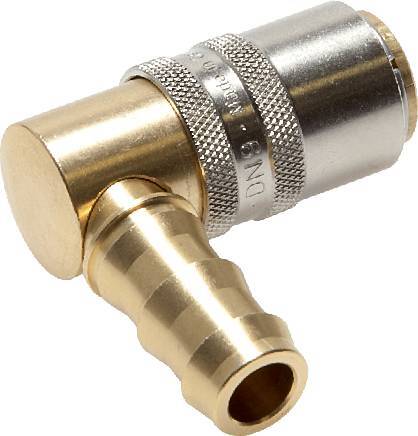 Brass DN 9 Mold Coupling Socket 12.7 mm Hose Pillar Double Shut-Off 90-deg