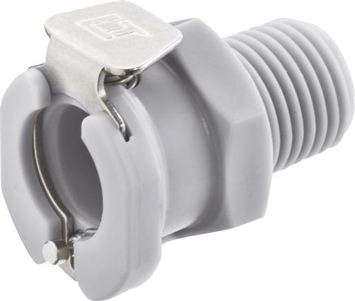 PP DN 6.4 Enchufe de acoplamiento Linktech Rosca NPT macho de 3/8 pulgadas Serie 40 gris