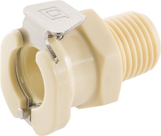 PP DN 6.4 Linktech Coupling Socket 3/8 inch Male NPT Threads Double Shut-Off Beige 40 Series