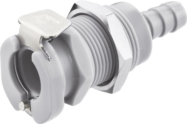 PP DN 6.4 Linktech Coupling Socket 6.4 mm Hose Pillar Bulkhead Double Shut-Off Grey 40 Series