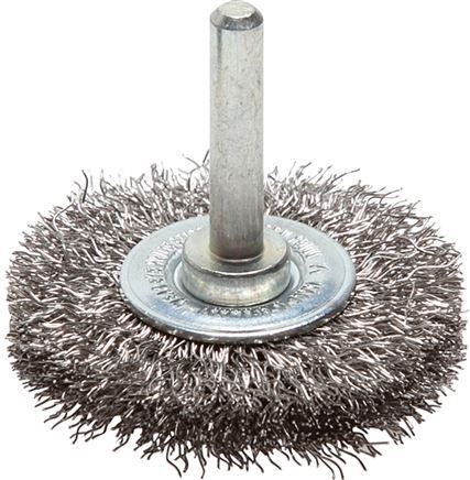 Brosse ronde 70x14 mm Arbre de 6 mm Fil en acier inoxydable 0.3 mm Ondulé