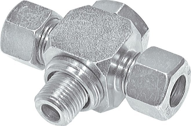 6L & M10x1 Acier zingue Tee Swivel Joint Cutting Fitting with Male Threads 315 bar ISO 8434-1