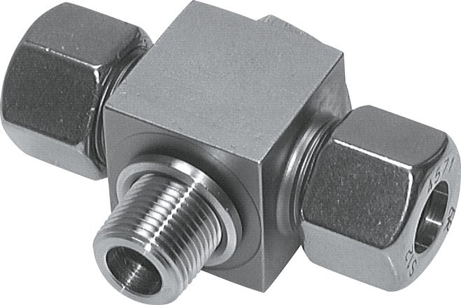 6L & M10x1 Stainless Steel Tee Swivel Joint Cutting Fitting with Male Threads 315 bar ISO 8434-1