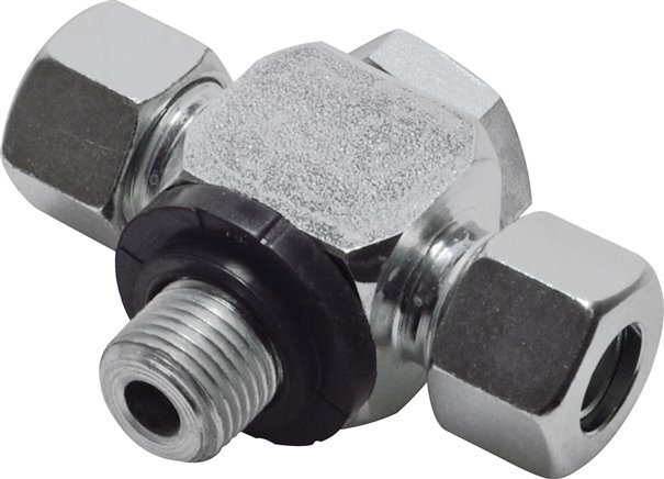 6L & M10x1 Acier zingue Tee Swivel Joint Cutting Fitting with Male Threads 315 bar NBR ISO 8434-1