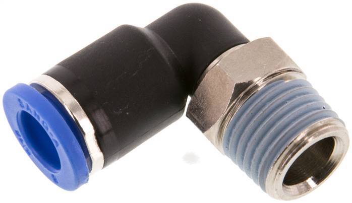 Racor rápido de 90 grados de 8 mm x R1/4'' con rosca macho Latón/PA 66 NBR de manguito corto giratorio