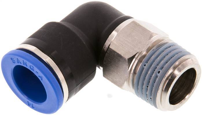 Codo de 90 grados de 14mm x R1/2'' con rosca macho Latón/PA 66 NBR de manguito corto giratorio