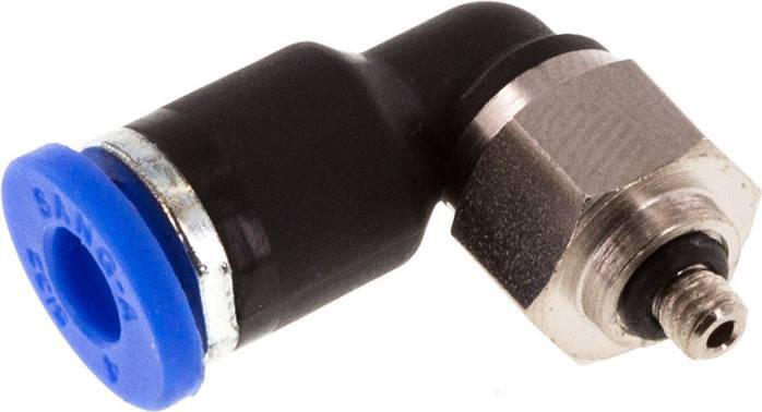 Racor rápido de 4mm x M 3 90deg con rosca macho Latón/PA 66 NBR Manguito corto giratorio