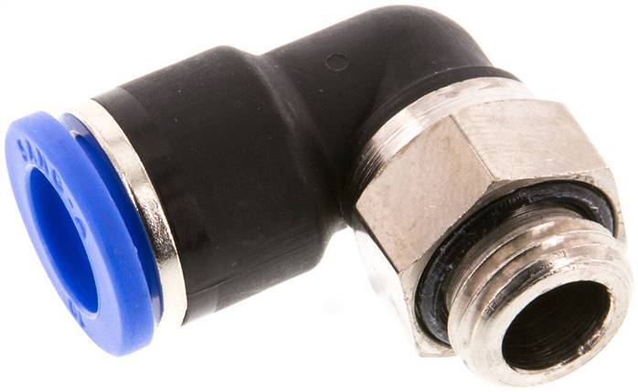 raccord enfichable coudé 90deg 10mm x G1/4'' avec filetage mâle Laiton/PA 66 NBR Manchon court rotatif