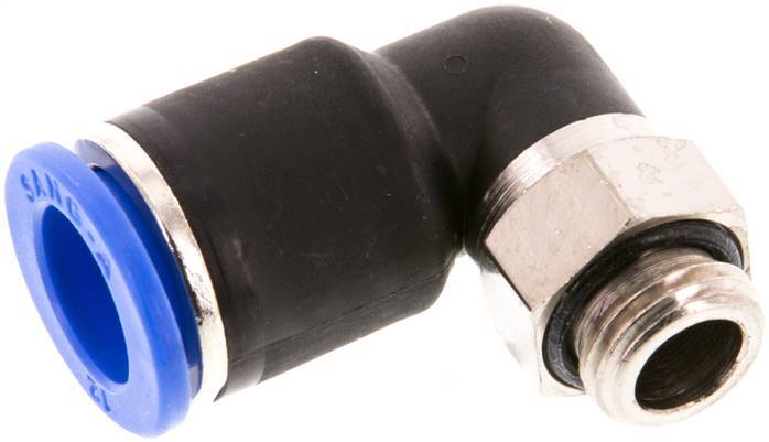 Racor de 12mm x G1/4'' 90deg con rosca macho Latón/PA 66 NBR de manguito corto giratorio