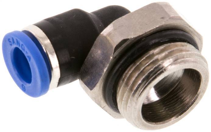 Racor de 6mm x G3/8'' de 90 grados con rosca macho Latón/PA 66 NBR de manguito corto giratorio