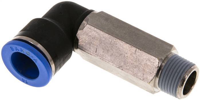 Racor rápido de 90 grados 14mm x R3/8'' con rosca macho Latón/PA 66 NBR de manguito largo giratorio