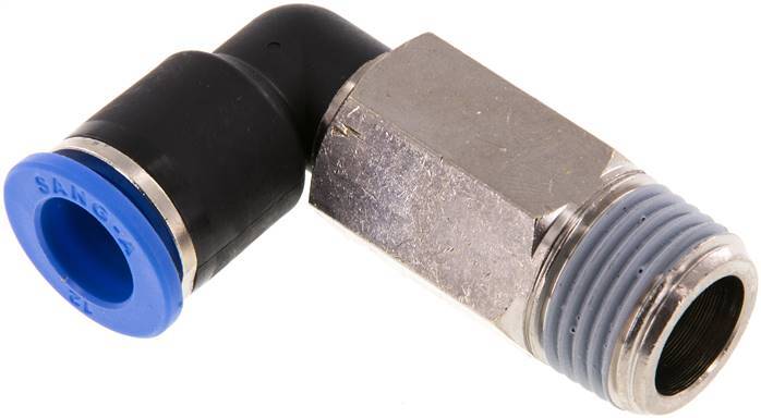 Racor rápido de 90 grados 12mm x R1/2'' con rosca macho Latón/PA 66 NBR de manguito largo giratorio