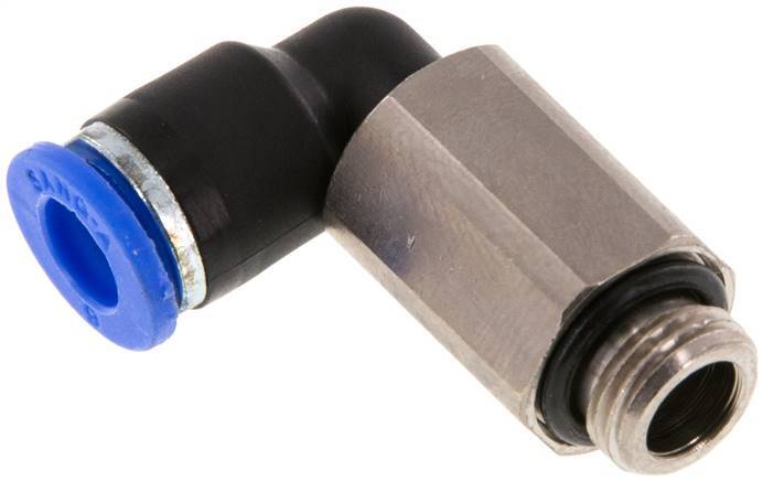 Racor de 6mm x G1/8'' de 90 grados con rosca macho Latón/PA 66 NBR de manguito largo giratorio