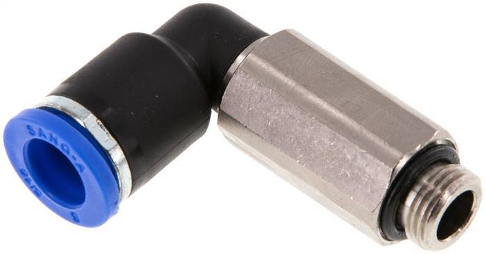 Racor rápido de 90 grados de 8 mm x G1/8'' con rosca macho Latón/PA 66 NBR de manguito largo giratorio