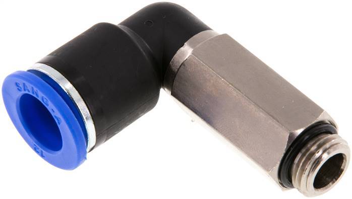 raccord enfichable coudé 90deg 12mm x G1/4'' avec filetage mâle Laiton/PA 66 NBR Manchon long rotatif