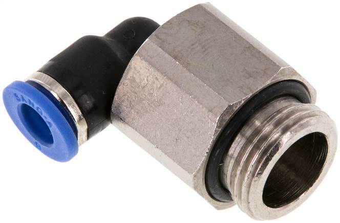 Racor de 6mm x G3/8'' de 90 grados con rosca macho Latón/PA 66 NBR de manguito largo giratorio