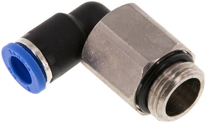 Racor de 8mm x G3/8'' 90deg con rosca macho Latón/PA 66 NBR de manguito largo giratorio