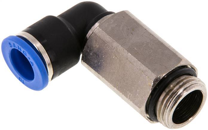 Racor rápido de 90 grados 10mm x G3/8'' con rosca macho Latón/PA 66 NBR de manguito largo giratorio