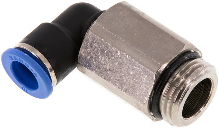 Racor rápido de 90 grados 10mm x G1/2'' con rosca macho Latón/PA 66 NBR de manguito largo giratorio