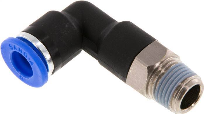 raccord enfichable coudé 90deg 6mm x R1/8'' à filetage mâle Laiton/PA 66 NBR Corps long orientable
