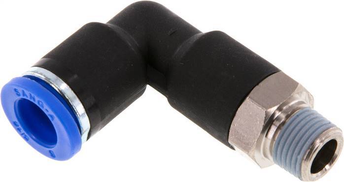 Racor a presión de 8mm x R1/8'' de 90 grados con rosca macho Latón/PA 66 NBR Cuerpo largo giratorio