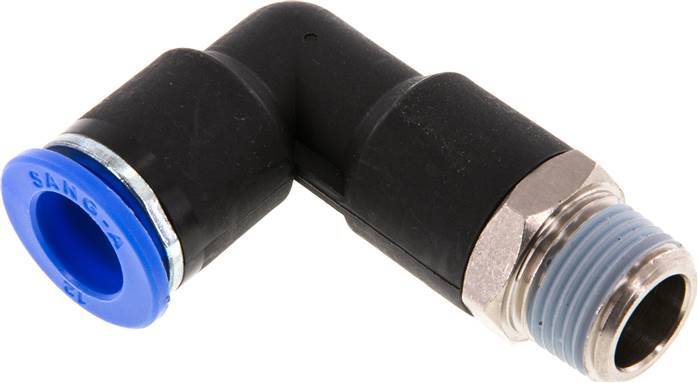 Racor de 12mm x R3/8'' 90deg con rosca macho Latón/PA 66 NBR Cuerpo Largo Giratorio