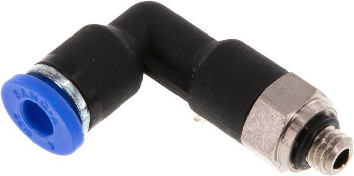 Racor de 4mm x M 5 90deg con rosca macho Latón/PA 66 NBR Cuerpo largo Giratorio