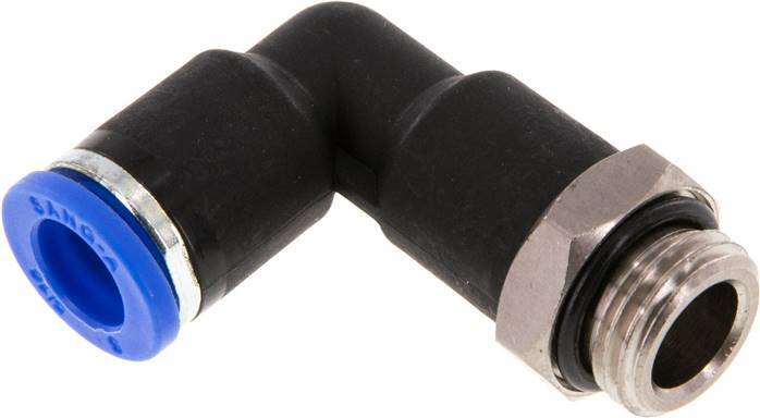 Racor de 8mm x G1/4'' 90deg con rosca macho Latón/PA 66 NBR Cuerpo Largo Giratorio