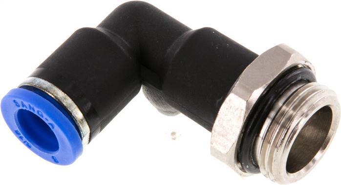 Racor de 8mm x G3/8'' 90deg con rosca macho Latón/PA 66 NBR Cuerpo Largo Giratorio