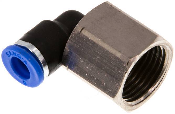 Racor de 6mm x G3/8'' de 90 grados con rosca hembra Latón/PA 66 NBR Giratorio