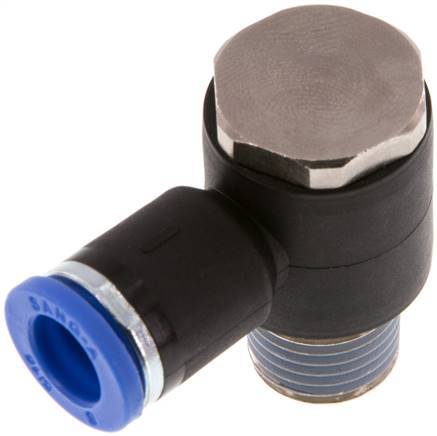 8mm x R1/4'' 90deg Elbow L-shape Push-in Fitting with Male Threads Brass/PA 66 NBR Rotatable