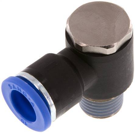 10mm x R1/4'' 90deg Elbow L-shape Push-in Fitting with Male Threads Brass/PA 66 NBR Rotatable