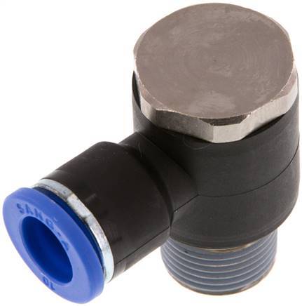 10mm x R3/8'' 90deg Elbow L-shape Push-in Fitting with Male Threads Brass/PA 66 NBR Rotatable