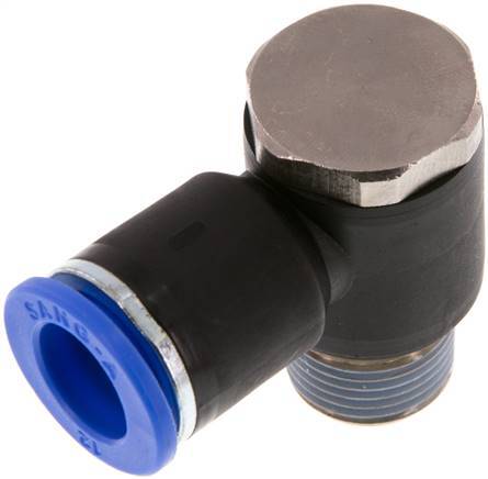 12mm x R3/8'' 90deg Elbow L-shape Push-in Fitting with Male Threads Brass/PA 66 NBR Rotatable