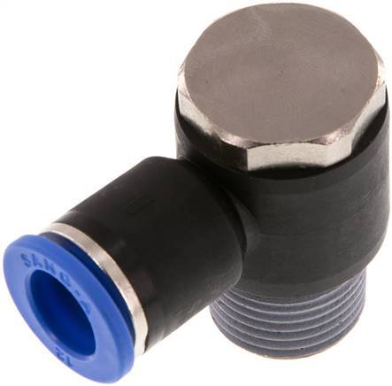 12mm x R1/2'' 90deg Elbow L-shape Push-in Fitting with Male Threads Brass/PA 66 NBR Rotatable