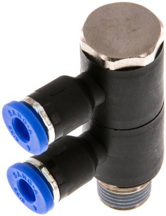 4mm x R1/8'' Manifold à 2 voies avec filetages mâles Laiton/PA 66 NBR Rotatif