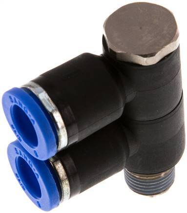 8mm x R1/8'' 2-way Manifold Push-in Fitting with Male Threads Brass/PA 66 NBR Rotatable