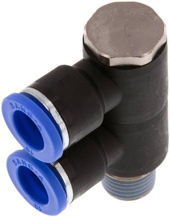 10mm x R1/4'' Manifold à 2 voies avec filetage mâle Laiton/PA 66 NBR Rotatif