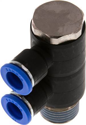 Racor rápido de 2 vías de 10 mm x R1/2'' con rosca macho Latón/PA 66 NBR Giratorio