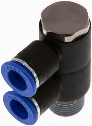 12mm x R1/2'' 2-way Manifold Push-in Fitting with Male Threads Brass/PA 66 NBR Rotatable