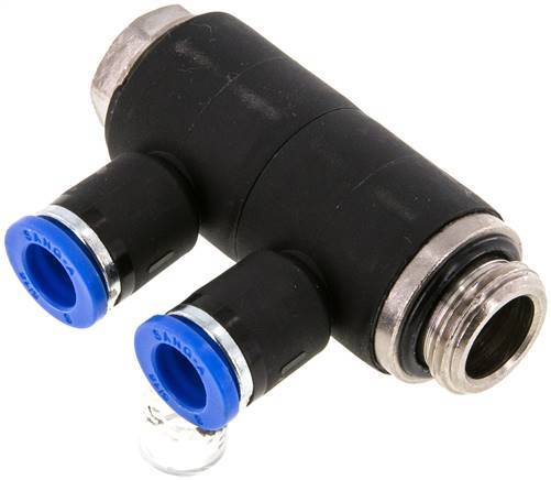 8mm x G3/8'' 2-way Manifold Push-in Fitting with Male Threads Brass/PA 66 NBR Rotatable