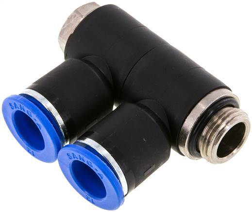 12mm x G3/8'' 2-way Manifold Push-in Fitting with Male Threads Brass/PA 66 NBR Rotatable