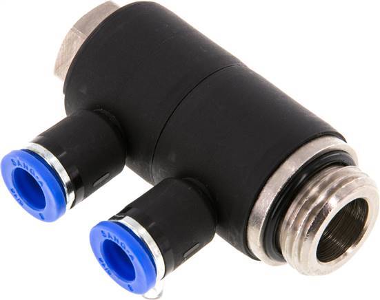 8mm x G1/2'' 2-way Manifold Push-in Fitting with Male Threads Brass/PA 66 NBR Rotatable