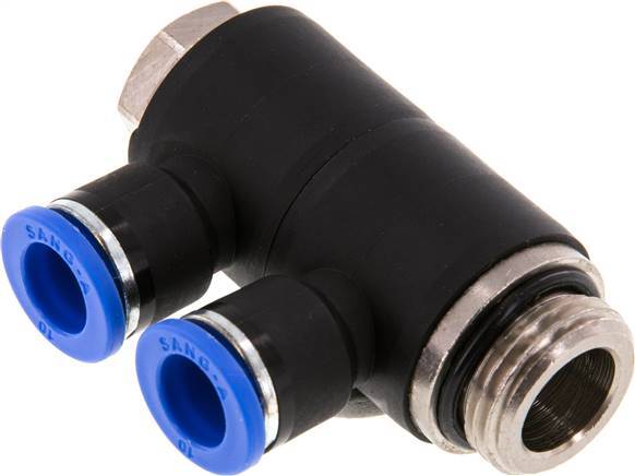 10mm x G1/2'' 2-way Manifold Push-in Fitting with Male Threads Brass/PA 66 NBR Rotatable