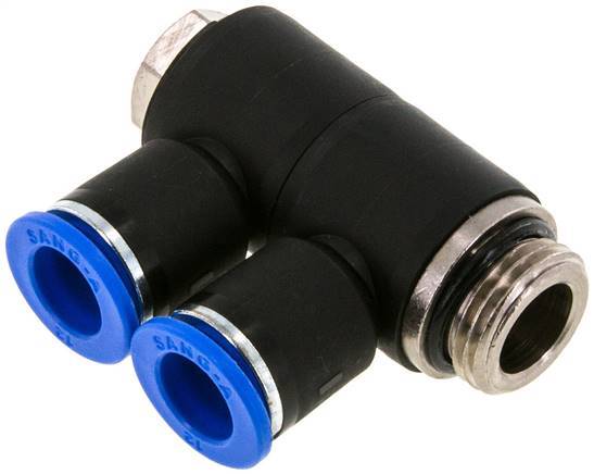 12mm x G1/2'' 2-way Manifold Push-in Fitting with Male Threads Brass/PA 66 NBR Rotatable