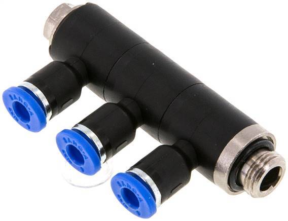 raccord enfichable 3 voies pour collecteur 4mm x G1/8'' avec filetage mâle laiton/PA 66 NBR rotatif