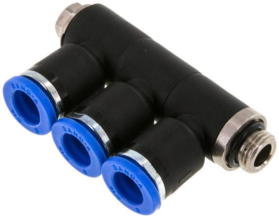 8mm x G1/8'' 3-way Manifold Push-in Fitting with Male Threads Brass/PA 66 NBR Rotatable