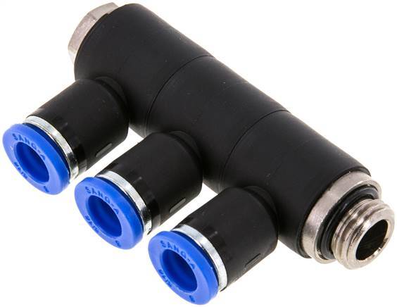8mm x G1/4'' Manifold à 3 voies avec filetage mâle Laiton/PA 66 NBR Rotatif